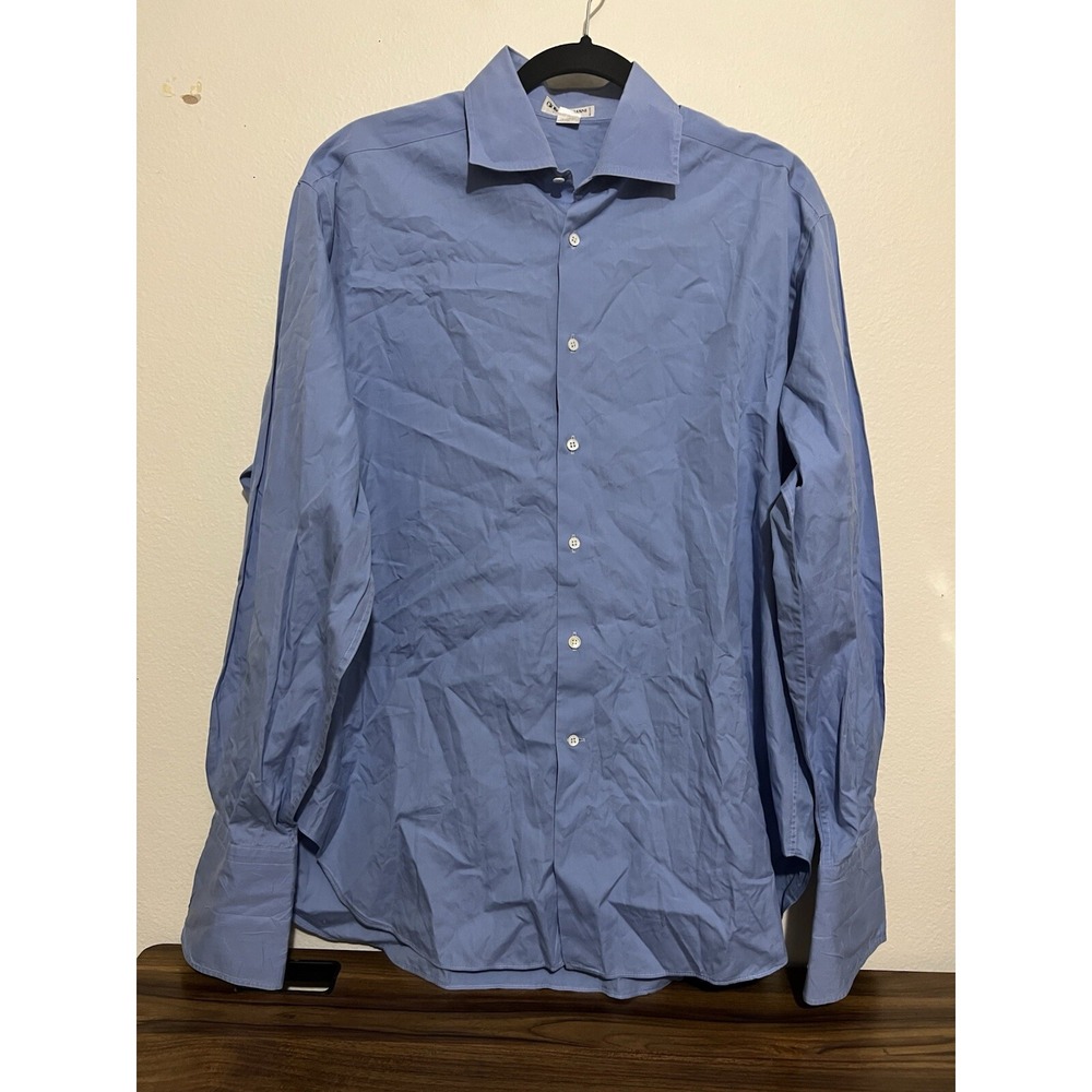 GIORGIO ARMANI Mens size 16/41 Blue Italian Button Front Dress Shirt Italy